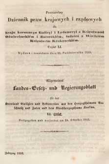 Powszechny Dziennik Praw Krajowych i Rządowych [...] = Allgemeines Landes-Gesetz- und Regierungs-Blatt [...]. 1852, cz. 51