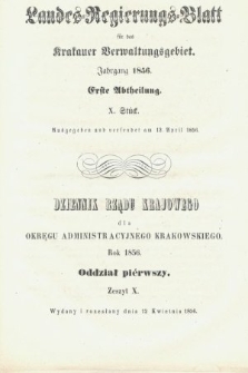Dziennik Rządu Krajowego dla Obrębu Zarządu Krakowskiego. 1856, oddział 1, z. 10