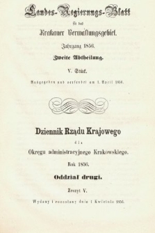 Dziennik Rządu Krajowego dla Obrębu Zarządu Krakowskiego. 1856, oddział 2, z. 5