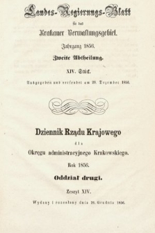 Dziennik Rządu Krajowego dla Obrębu Zarządu Krakowskiego. 1856, oddział 2, z. 14