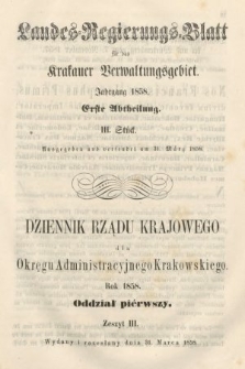 Dziennik Rządu Krajowego dla Okręgu Administracyjnego Krakowskiego. 1858, oddział 1, z. 3