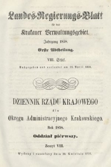 Dziennik Rządu Krajowego dla Okręgu Administracyjnego Krakowskiego. 1858, oddział 1, z. 8