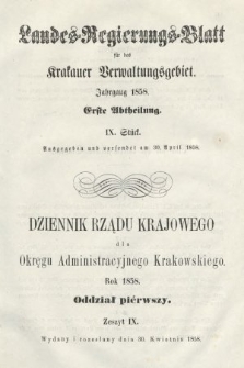 Dziennik Rządu Krajowego dla Okręgu Administracyjnego Krakowskiego. 1858, oddział 1, z. 9