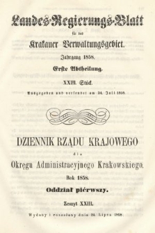 Dziennik Rządu Krajowego dla Okręgu Administracyjnego Krakowskiego. 1858, oddział 1, z. 23