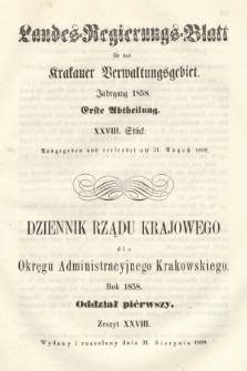 Dziennik Rządu Krajowego dla Okręgu Administracyjnego Krakowskiego. 1858, oddział 1, z. 28