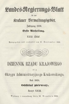 Dziennik Rządu Krajowego dla Okręgu Administracyjnego Krakowskiego. 1858, oddział 1, z. 31