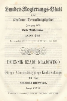 Dziennik Rządu Krajowego dla Okręgu Administracyjnego Krakowskiego. 1858, oddział 1, z. 37