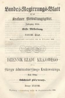 Dziennik Rządu Krajowego dla Okręgu Administracyjnego Krakowskiego. 1858, oddział 1, z. 38