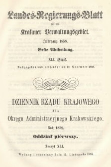 Dziennik Rządu Krajowego dla Okręgu Administracyjnego Krakowskiego. 1858, oddział 1, z. 41