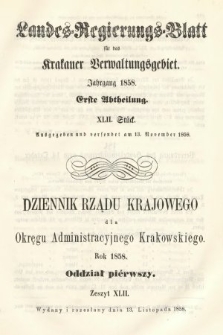 Dziennik Rządu Krajowego dla Okręgu Administracyjnego Krakowskiego. 1858, oddział 1, z. 42