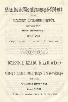Dziennik Rządu Krajowego dla Okręgu Administracyjnego Krakowskiego. 1858, oddział 1, z. 48