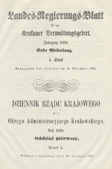 Dziennik Rządu Krajowego dla Okręgu Administracyjnego Krakowskiego. 1858, oddział 1, z. 50