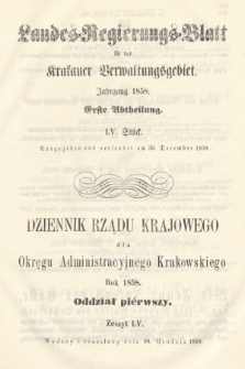 Dziennik Rządu Krajowego dla Okręgu Administracyjnego Krakowskiego. 1858, oddział 1, z. 55