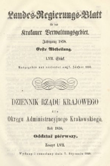 Dziennik Rządu Krajowego dla Okręgu Administracyjnego Krakowskiego. 1858, oddział 1, z. 57