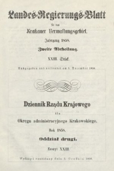 Dziennik Rządu Krajowego dla Okręgu Administracyjnego Krakowskiego. 1858, oddział 2, z. 23