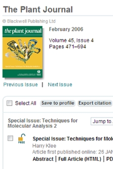 Special issue : techniques for molecular analysis 2, The Plant Journal