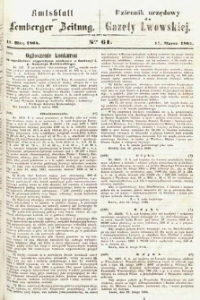 Amtsblatt zur Lemberger Zeitung = Dziennik Urzędowy do Gazety Lwowskiej. 1864, nr 61