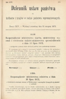 Dziennik Ustaw Państwa dla Królestw i Krajów w Radzie Państwa Reprezentowanych. 1872, zeszyt 45