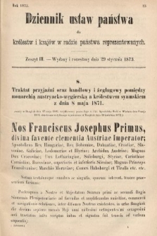 Dziennik Ustaw Państwa dla Królestw i Krajów w Radzie Państwa Reprezentowanych. 1873. zeszyt 3