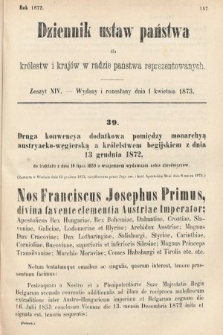 Dziennik Ustaw Państwa dla Królestw i Krajów w Radzie Państwa Reprezentowanych. 1873. zeszyt 14