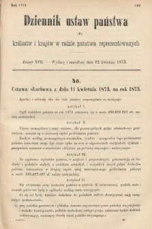 Dziennik Ustaw Państwa dla Królestw i Krajów w Radzie Państwa Reprezentowanych. 1873. zeszyt 17