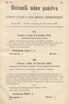 Dziennik Ustaw Państwa dla Królestw i Krajów w Radzie Państwa Reprezentowanych. 1873. zeszyt 21