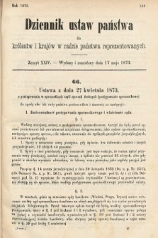 Dziennik Ustaw Państwa dla Królestw i Krajów w Radzie Państwa Reprezentowanych. 1873. zeszyt 24
