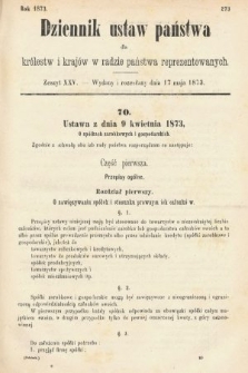Dziennik Ustaw Państwa dla Królestw i Krajów w Radzie Państwa Reprezentowanych. 1873. zeszyt 25