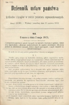 Dziennik Ustaw Państwa dla Królestw i Krajów w Radzie Państwa Reprezentowanych. 1873. zeszyt 33