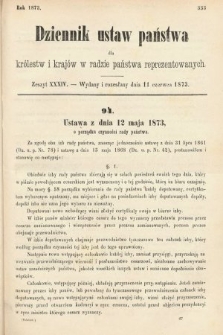 Dziennik Ustaw Państwa dla Królestw i Krajów w Radzie Państwa Reprezentowanych. 1873. zeszyt 34