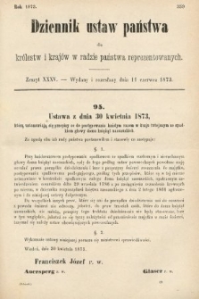 Dziennik Ustaw Państwa dla Królestw i Krajów w Radzie Państwa Reprezentowanych. 1873. zeszyt 35