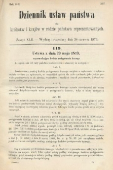 Dziennik Ustaw Państwa dla Królestw i Krajów w Radzie Państwa Reprezentowanych. 1873. zeszyt 42