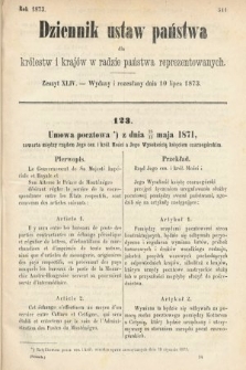 Dziennik Ustaw Państwa dla Królestw i Krajów w Radzie Państwa Reprezentowanych. 1873. zeszyt 44