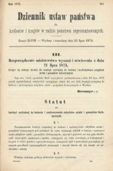 Dziennik Ustaw Państwa dla Królestw i Krajów w Radzie Państwa Reprezentowanych. 1873. zeszyt 48