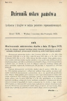 Dziennik Ustaw Państwa dla Królestw i Krajów w Radzie Państwa Reprezentowanych. 1873. zeszyt 49