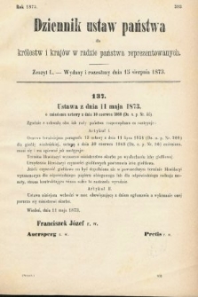 Dziennik Ustaw Państwa dla Królestw i Krajów w Radzie Państwa Reprezentowanych. 1873. zeszyt 50