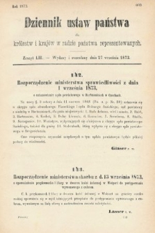 Dziennik Ustaw Państwa dla Królestw i Krajów w Radzie Państwa Reprezentowanych. 1873. zeszyt 53