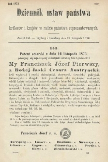 Dziennik Ustaw Państwa dla Królestw i Krajów w Radzie Państwa Reprezentowanych. 1873. zeszyt 56