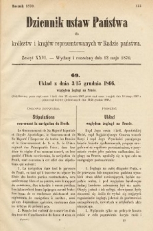 Dziennik Ustaw Państwa dla Królestw i Krajów Reprezentowanych w Radzie Państwa. 1870, z. 26
