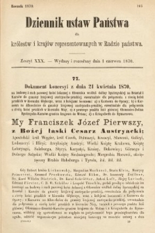 Dziennik Ustaw Państwa dla Królestw i Krajów Reprezentowanych w Radzie Państwa. 1870, z. 30