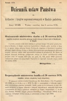 Dziennik Ustaw Państwa dla Królestw i Krajów Reprezentowanych w Radzie Państwa. 1870, z. 33