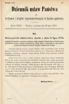 Dziennik Ustaw Państwa dla Królestw i Krajów Reprezentowanych w Radzie Państwa. 1870, z. 36