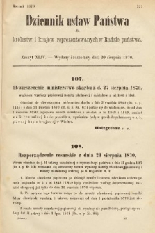 Dziennik Ustaw Państwa dla Królestw i Krajów Reprezentowanych w Radzie Państwa. 1870, z. 44