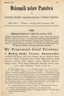 Dziennik Ustaw Państwa dla Królestw i Krajów Reprezentowanych w Radzie Państwa. 1870, z. 45