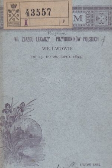 Program VII. Zjazdu Lekarzy i Przyrodników Polskich we Lwowie od 23. do 26. lipca 1894