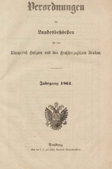 Verordnungen der Landesbehörden für das Königreich Galizien und Grossherzogthum Krakau. 1861 [całość]