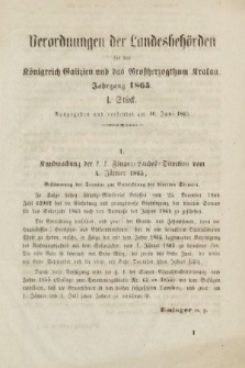 Verordnungen der Landesbehörden für das Königreich Galizien und Grossherzogthum Krakau. 1865, Stück 1