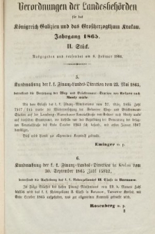 Verordnungen der Landesbehörden für das Königreich Galizien und Grossherzogthum Krakau. 1865, Stück 2