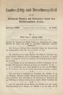 Landes-Gesetz- und Verordnungsblatt für das Königreich Galizien und Lodomerien sammt dem Großherzogthume Krakau. 1866, Stück 1