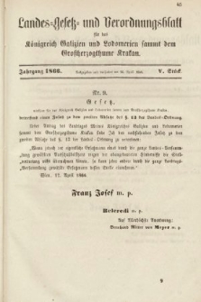 Landes-Gesetz- und Verordnungsblatt für das Königreich Galizien und Lodomerien sammt dem Großherzogthume Krakau. 1866, Stück 5